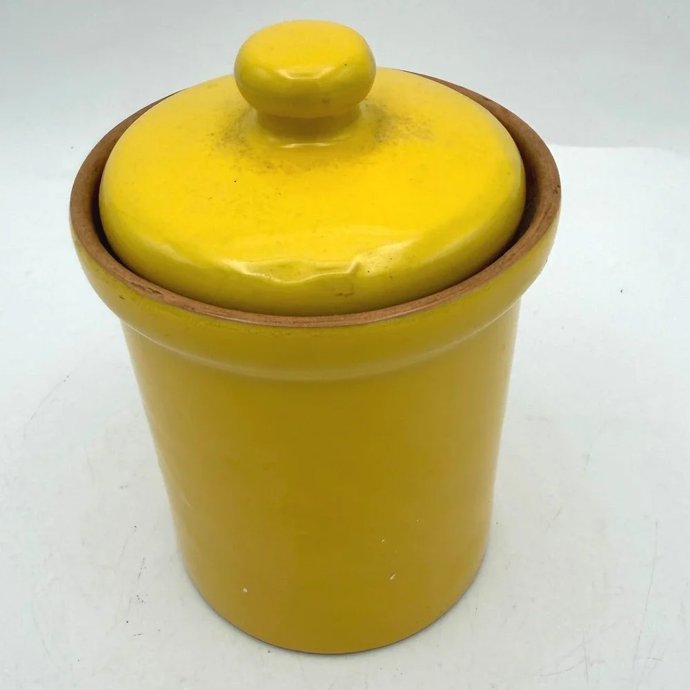 Vintage MCM Ceramic Canister 2pc  5.5in Yellow Made in Italy Terracotta Jar